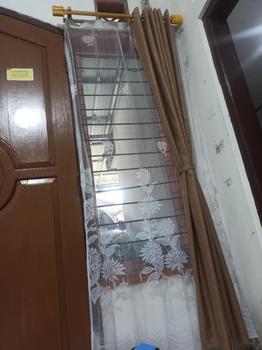 Product Review of Gorden  Curtain jendela Pintu minimalis smokering Gold polos embos coklat tua murah Tali Merah from Tokopedia customer review 0