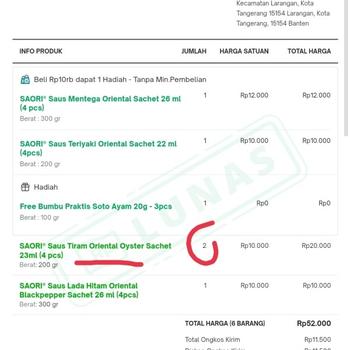 Product Review of SAORI® Saus Teriyaki Oriental Sachet 22ml (4 pcs) from Tokopedia customer review 0