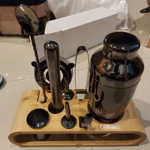 Cocktail Shaker Set 550ml Bamboo Stand Alat Bartender Home Bar Tools