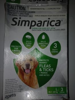 Product Review of SIMPARICA 1 Tablet - Obat Kutu Kunyah Untuk Anjing from Tokopedia customer review 0