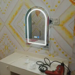 Cermin LED Kamar Mandi Arch Lengkung | Jam & Suhu | Bikin Siap-siap Lebih Tepat Waktu | Elegan & Jernih