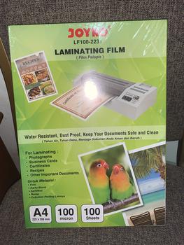 Product Review of plastik plastic laminating joyko a4 100 micron laminasi panas from Tokopedia customer review 0