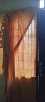 Product Review of Gorden  Curtain jendela Pintu minimalis smokering Gold polos embos coklat tua murah Tali Merah from Tokopedia customer review 3