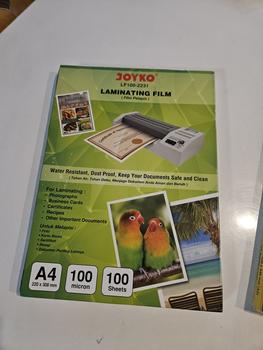 Product Review of plastik plastic laminating joyko a4 100 micron laminasi panas from Tokopedia customer review 0