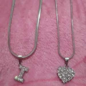 KALUNG TITANIUM WANITA LIONTIN LOVE SILVER FULL PERMATA -CJR TITANIUM