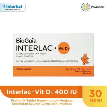 Product Review of Interlac Probiotik + Vit D3 400 IU 3 Strip @10 Tablet - Menjaga Kesehatan Saluran Cerna dan Daya Tahan Tubuh Anak hingga Dewasa from Tokopedia customer review 0