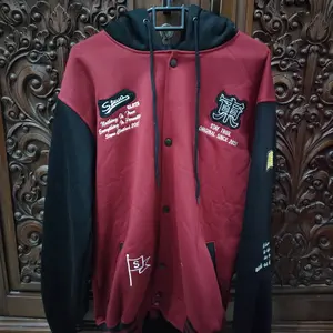 Jaket Hoodie Varsity Full Bordir Kupluk Kancing Terbaru untuk Dewasa dan Anak Laki-Laki Perempuan Bahan Tebal Sangat Keren Pria Wanita Fleece - Lembut, Garis