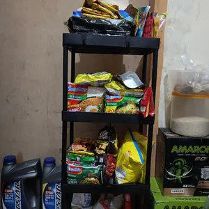 Rak Susun Serbaguna 4 Tingkat Dengan Rod Rak Kamar Mandi Bahan Plastik Portable Rak Dapur Square