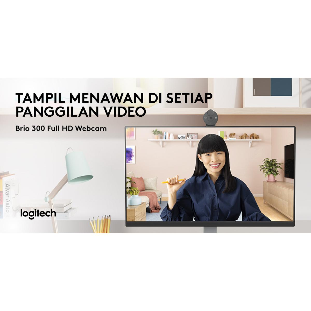 Logitech Brio 300 Webcam Full HD Shutter Privasi & Noise-Reducing Mic