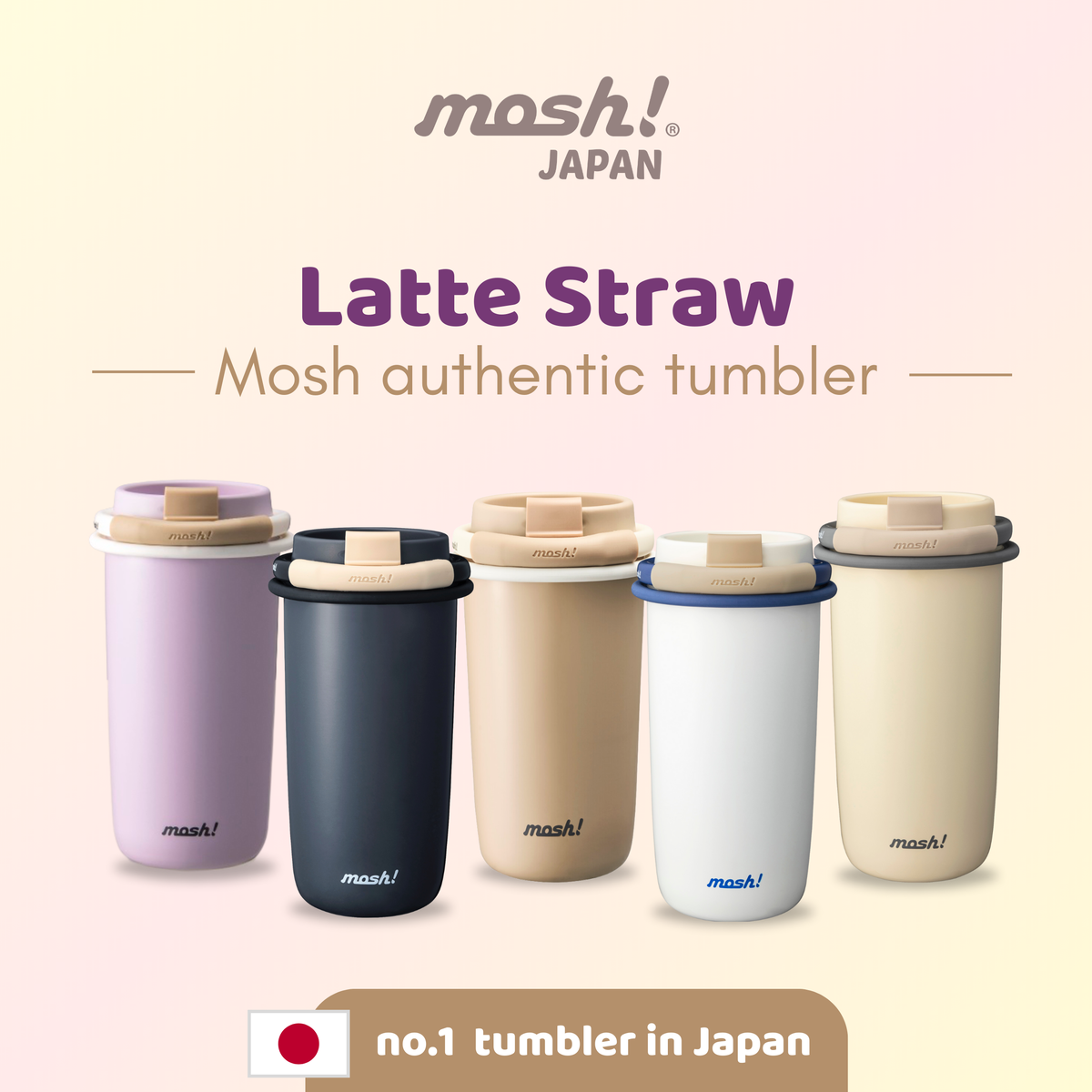 Mosh Straw Latte Tumbler - Botol Minum Stainless Steel 480ML - BLACK