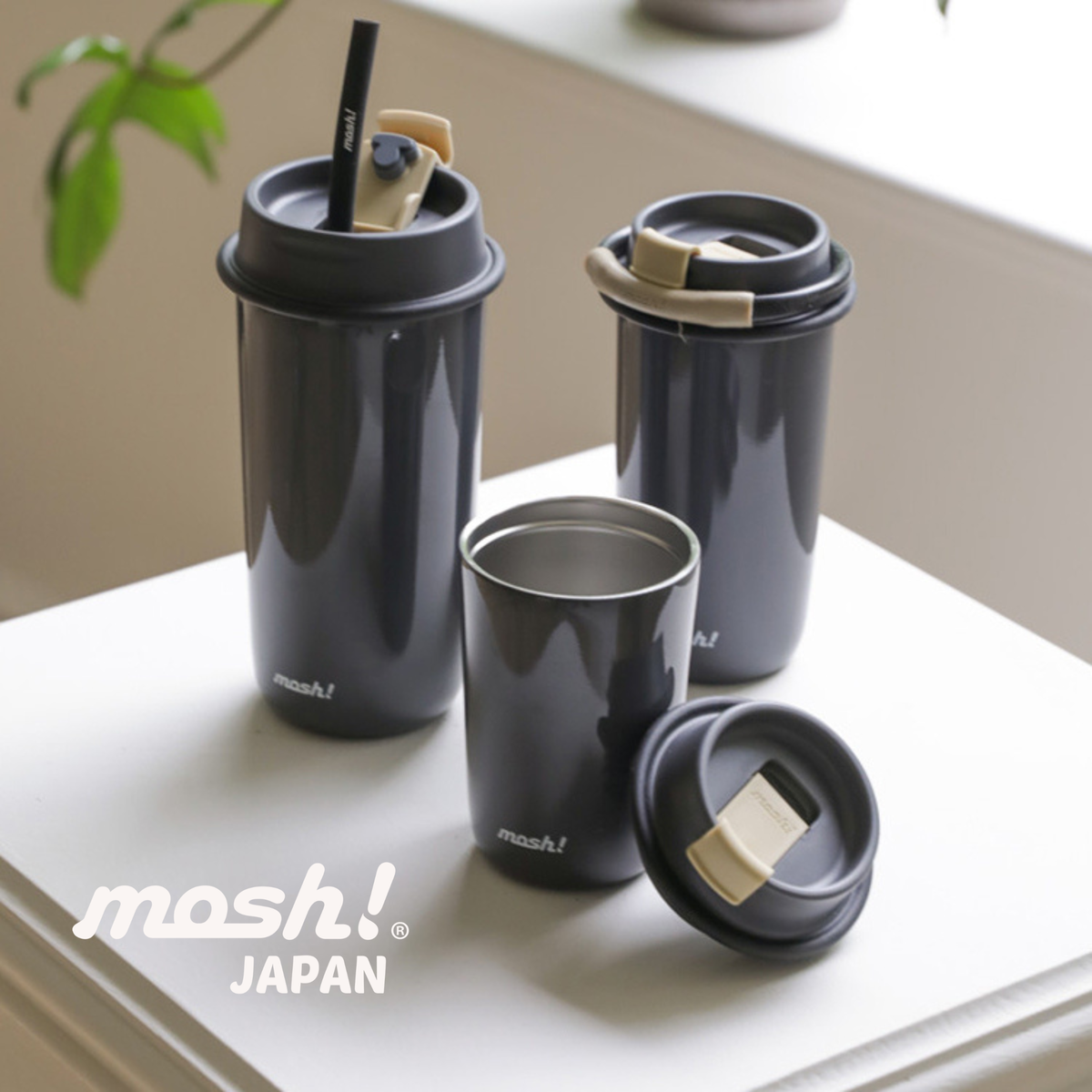 Mosh Straw Latte Tumbler - Botol Minum Stainless Steel 480ML - BLACK