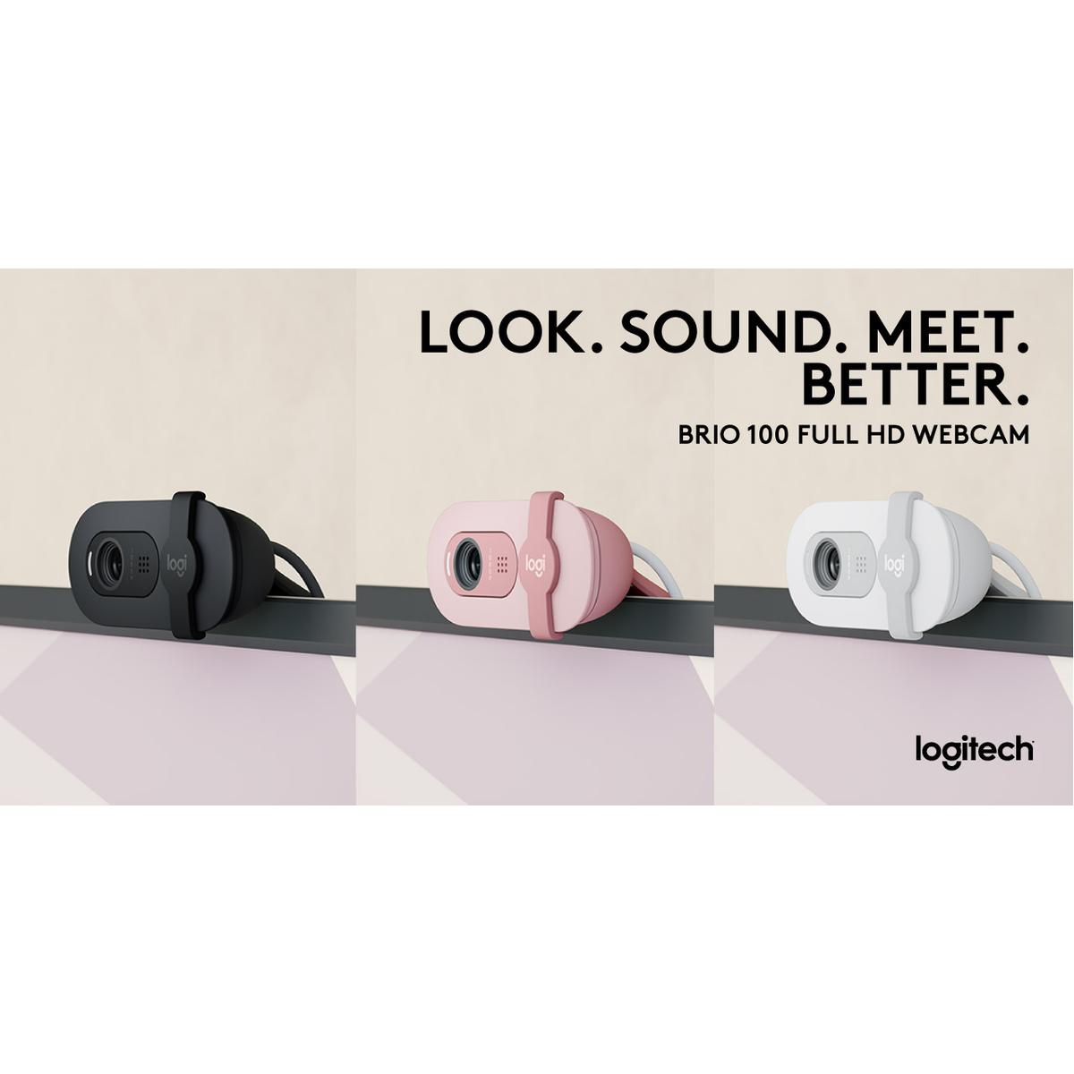 Logitech Brio 100 Webcam Full HD Shutter Privacy & Built-in Microphone