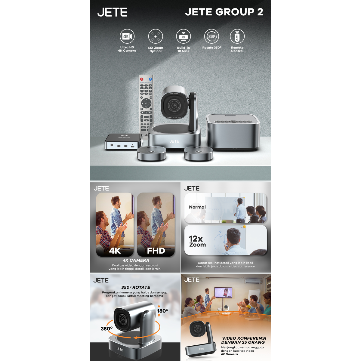 Product Introduction of JETE Group 2 Video Conference 4K Utra HD 12X Optical Zoom Garansi 2th 0