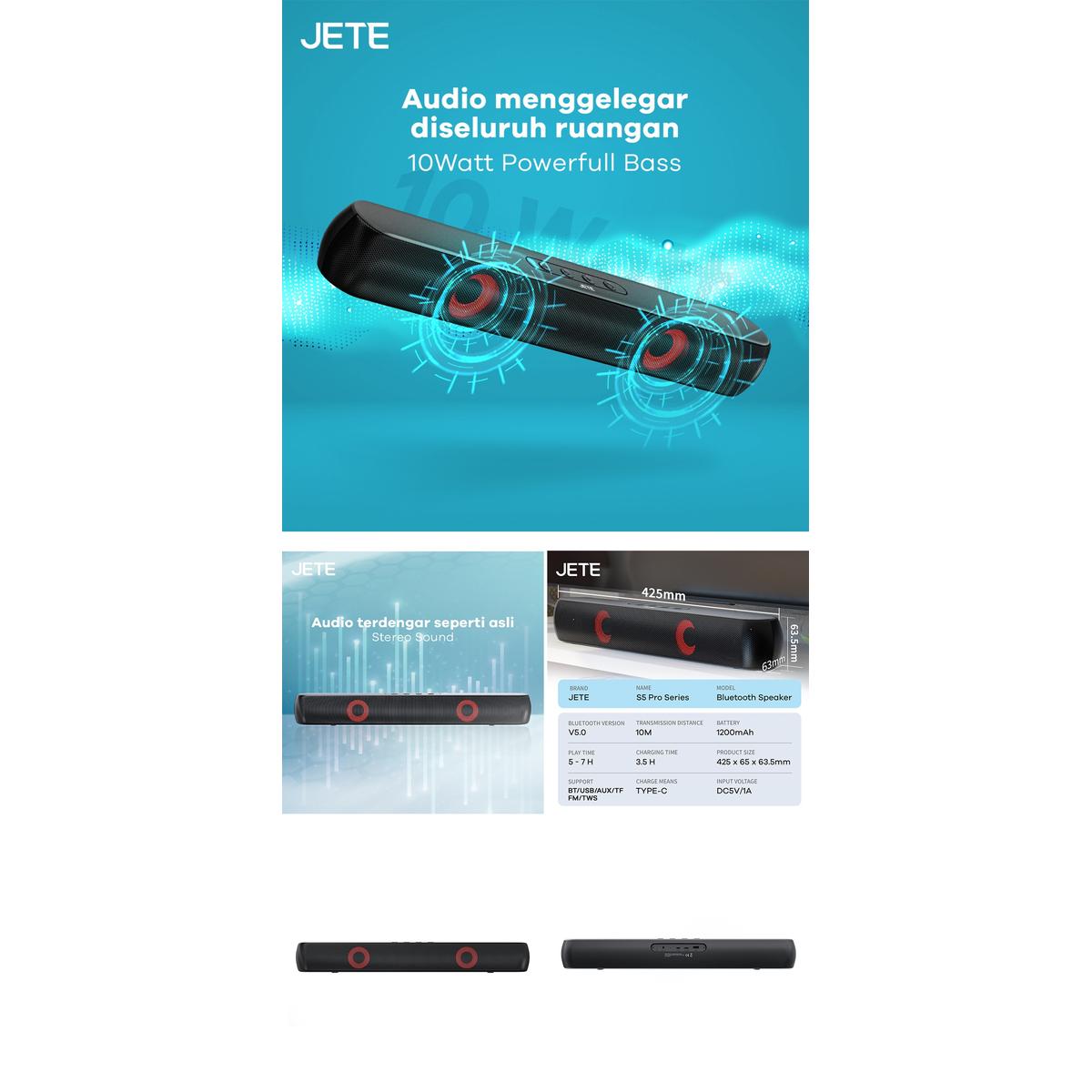 Product Introduction of JETE S5 Pro Soundbar Bluetooth Speaker with SuperBass, RGB & Aux 3.5mm 1