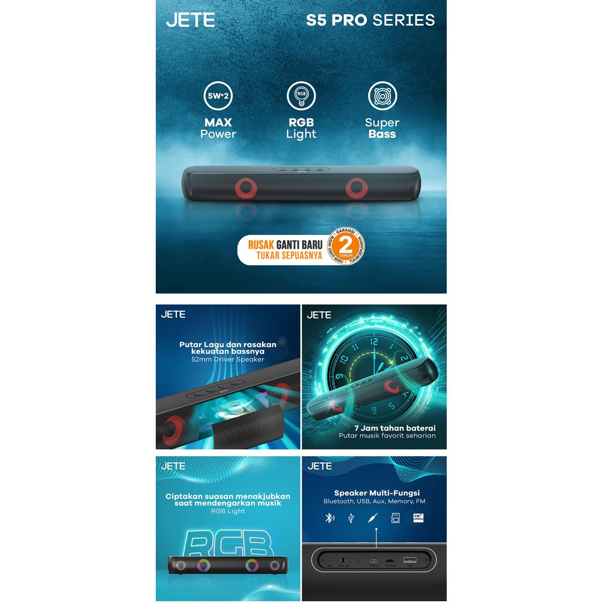 Product Introduction of JETE S5 Pro Soundbar Bluetooth Speaker with SuperBass, RGB & Aux 3.5mm 0