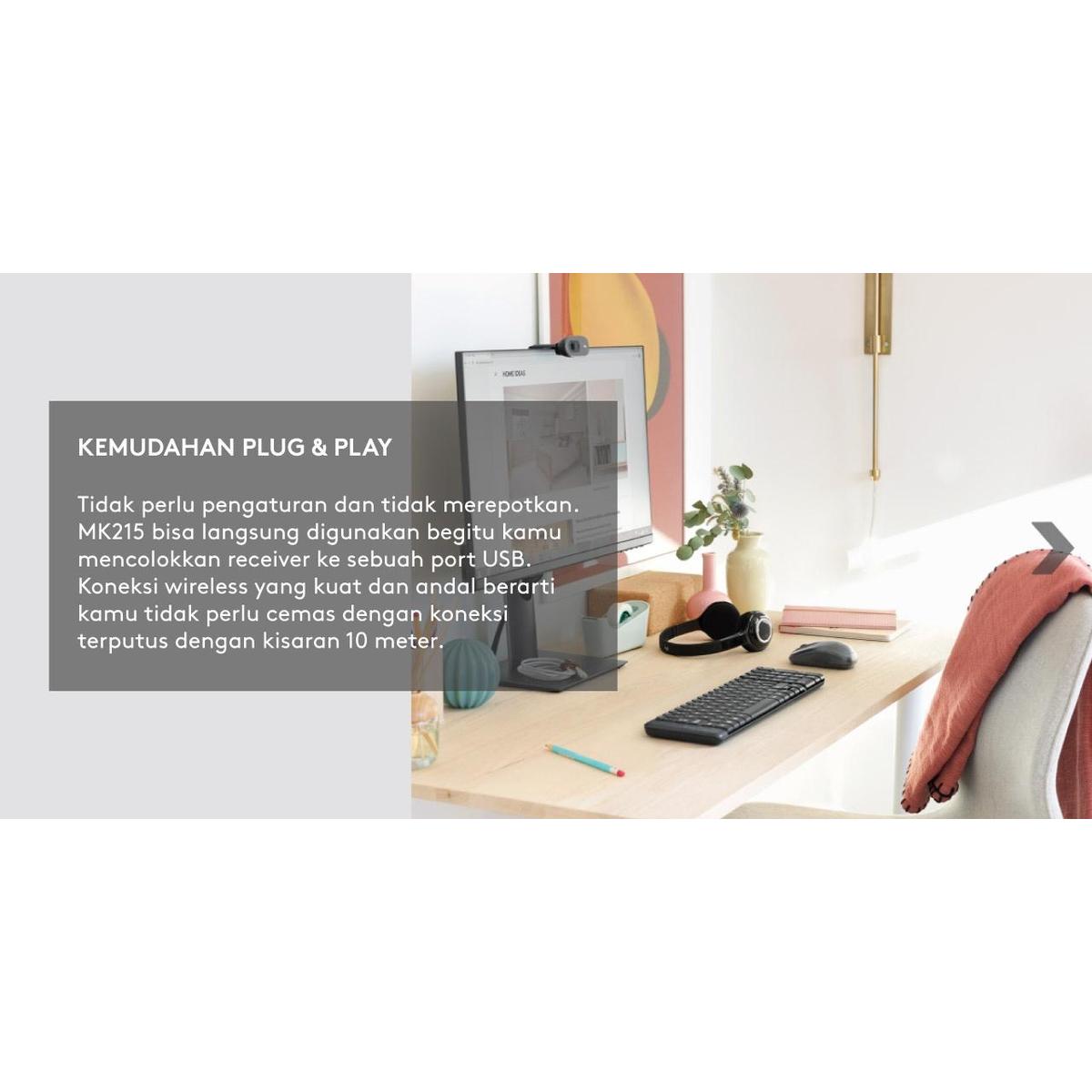 Logitech MK215 Combo Keyboard dan Mouse Wireless Compact