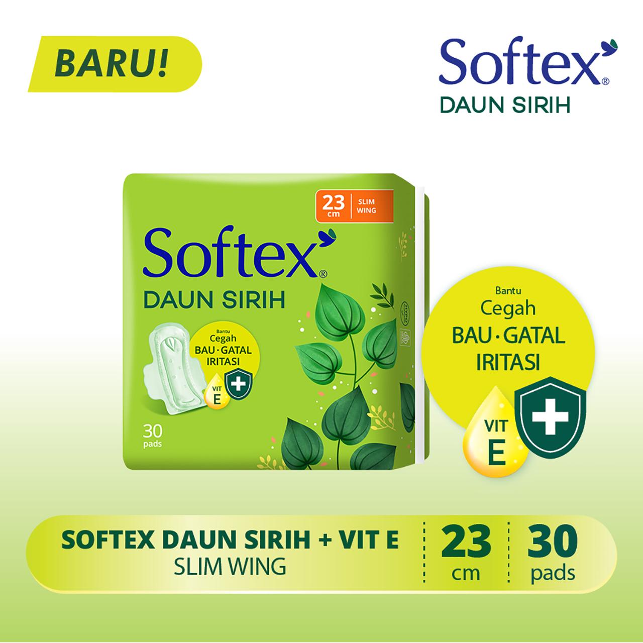 Softex Daun Sirih + Vitamin E Jumbo Pack 23cm 30s-Pembalut Daun Sirih Siang