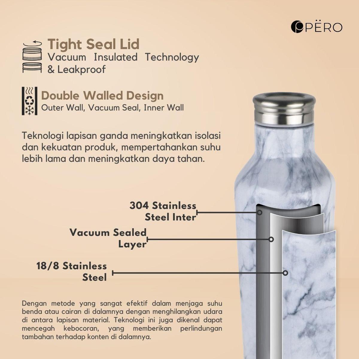 Product Introduction of Pero Termos Permos Stainless Vacuum Water Bottle Tumbler 500ML / Botol Minum Vakum 24 Jam Anti Panas dan Dingin 500ML 0