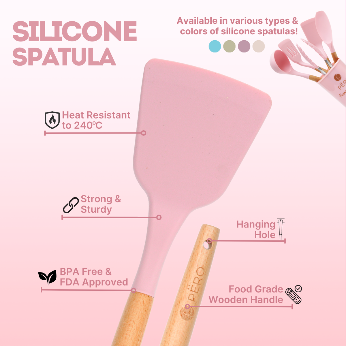 Product Introduction of Pero Spatula Silicone Tahan Panas Set of 6 / Spatula SIlicone Set dengan Holder 1