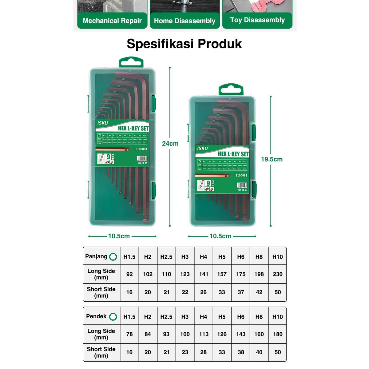 ISKU Kunci L Hey Key Set Lengkap Flat End Hex Key 9 Piece