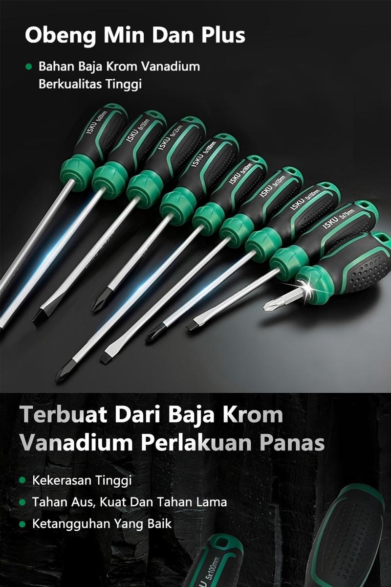 ISKU obeng set 2pcs 6*100 mm plus minus screwdriver set tip magnetik