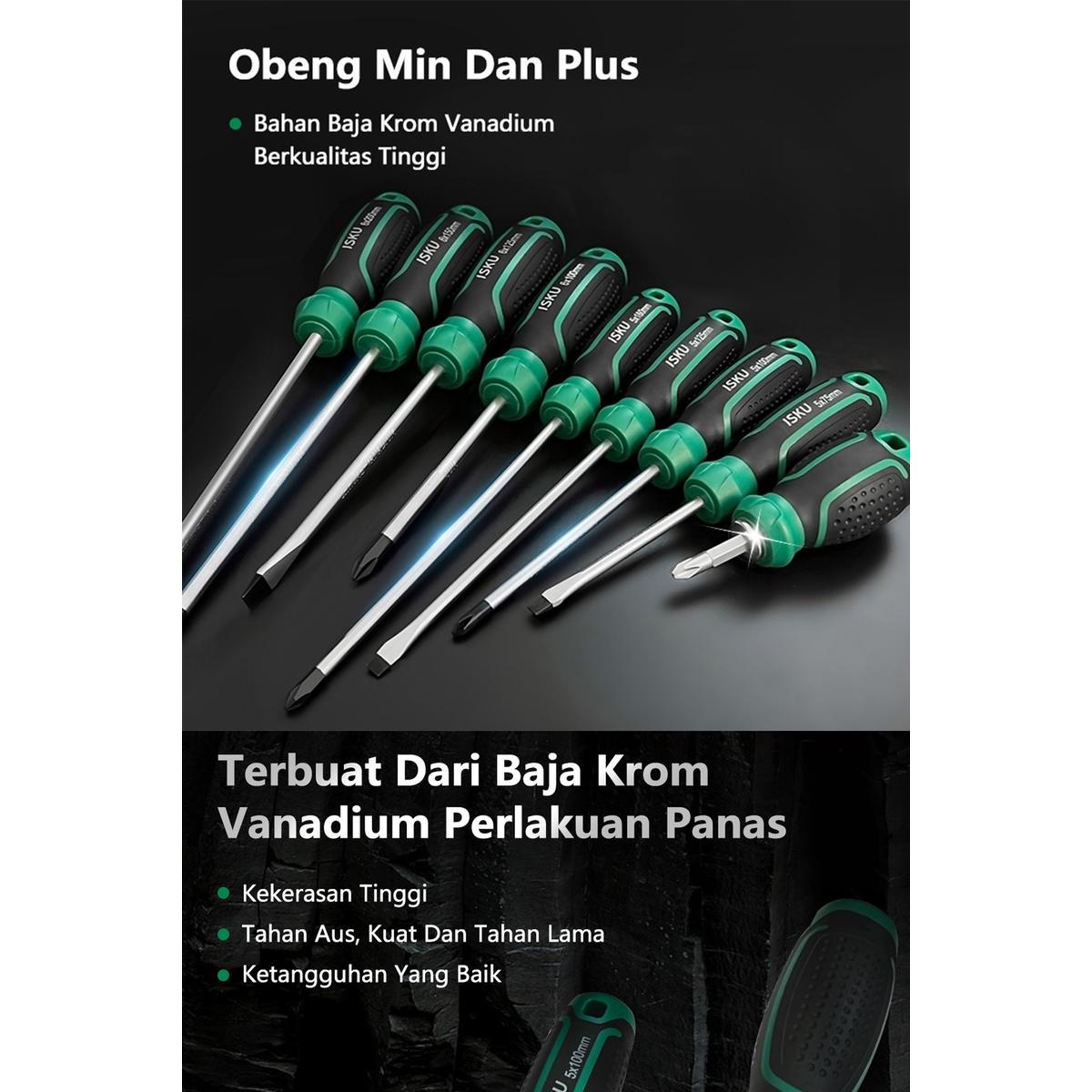 ISKU obeng set 2pcs 6*100 mm plus minus screwdriver set tip magnetik
