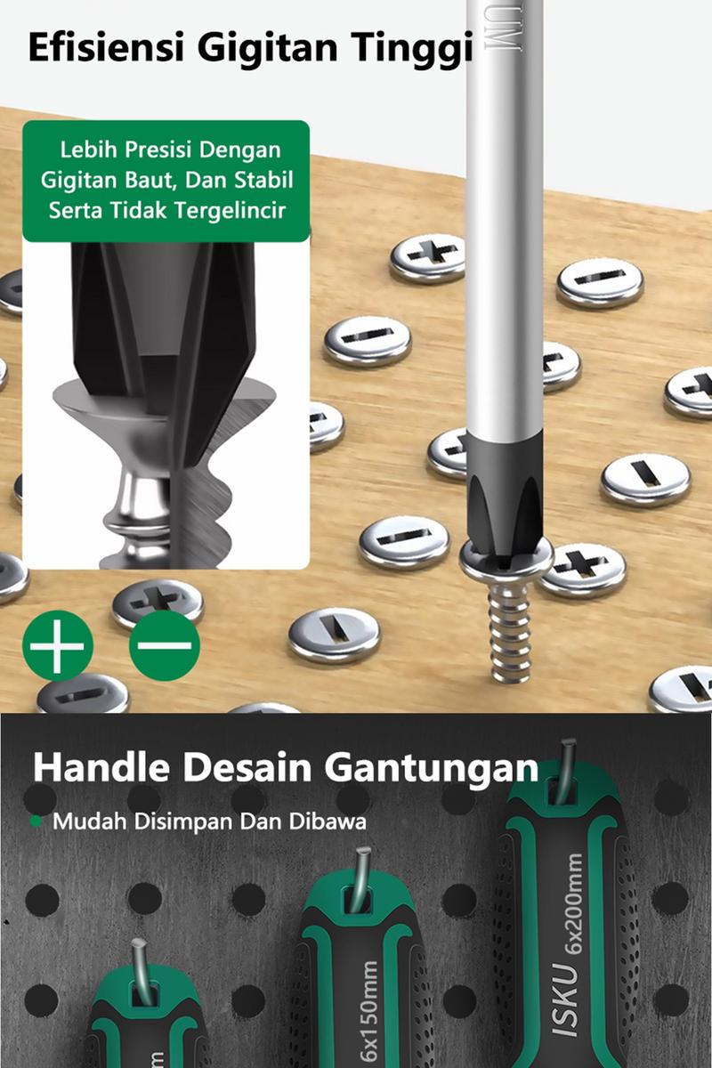 ISKU obeng set 2pcs 6*100 mm plus minus screwdriver set tip magnetik