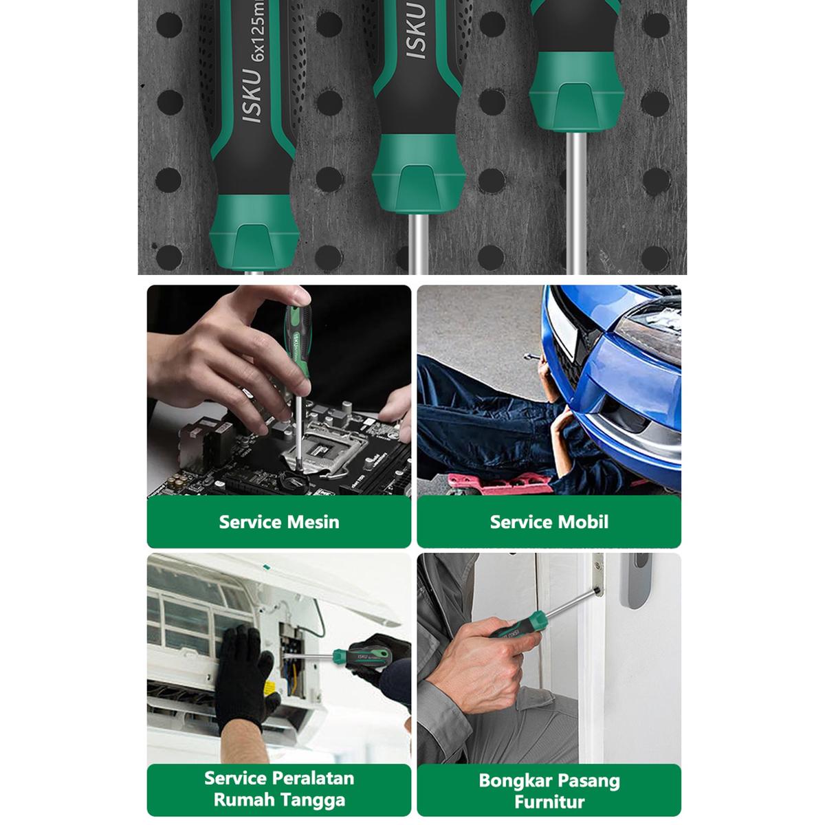 ISKU obeng set 2pcs 6*100 mm plus minus screwdriver set tip magnetik