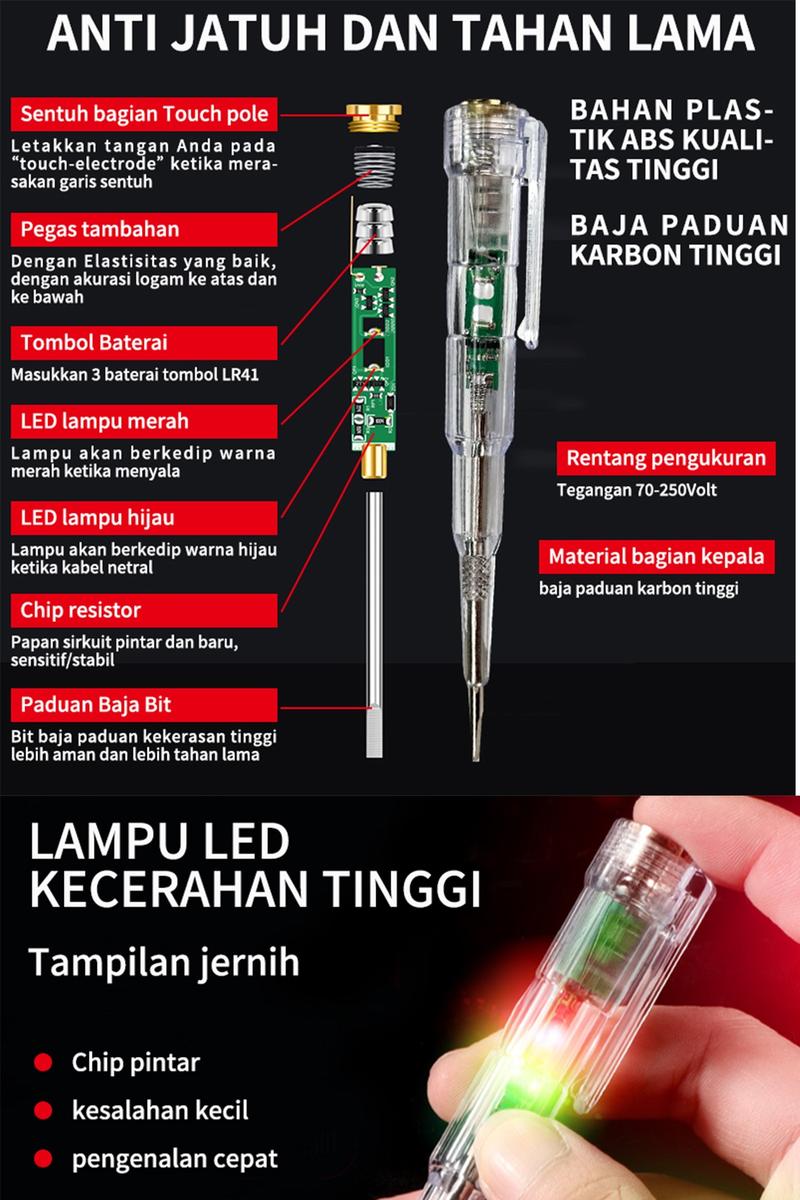 ISKU Obeng Test Pencil Tester TesPen Obeng Tes Indicator Dual LED
