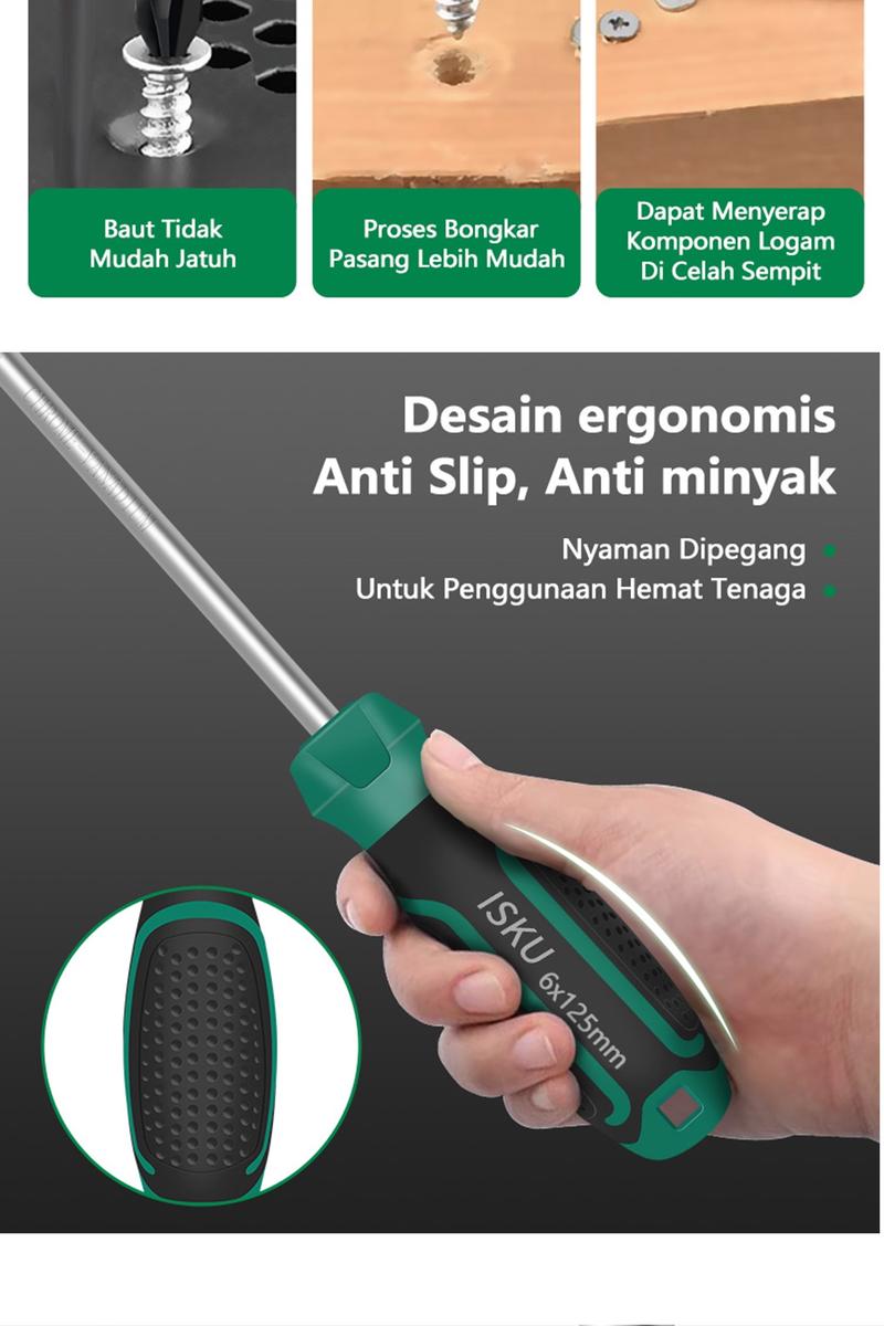 ISKU obeng set 2pcs 6*100 mm plus minus screwdriver set tip magnetik