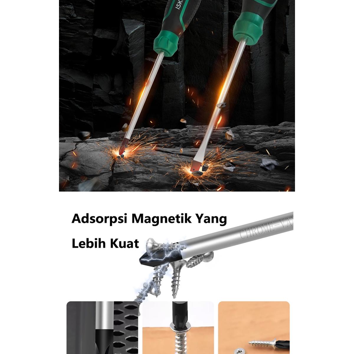 ISKU obeng set 2pcs 6*100 mm plus minus screwdriver set tip magnetik