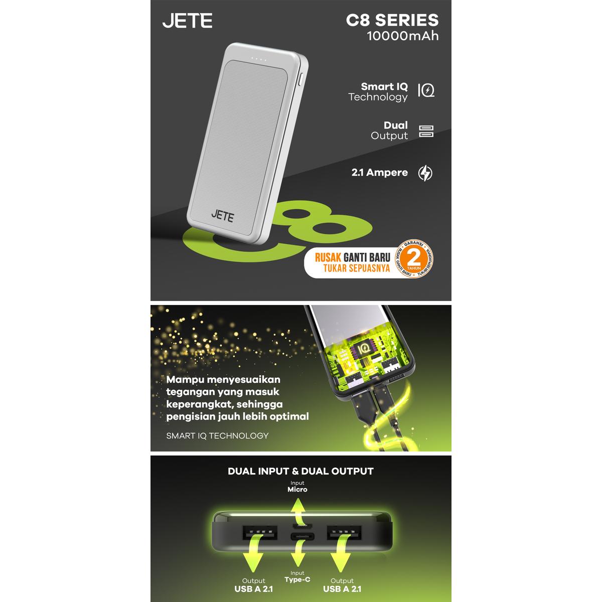 Product Introduction of JETE C8 Powerbank 10000mAh with Dual USB Output 2.1A - Garansi 2 Tahun 0