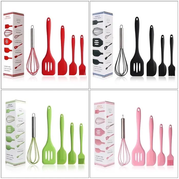 Peralatan Kue 5in1 Spatula Silikon Sodet Kocokan Kuas Baking Props