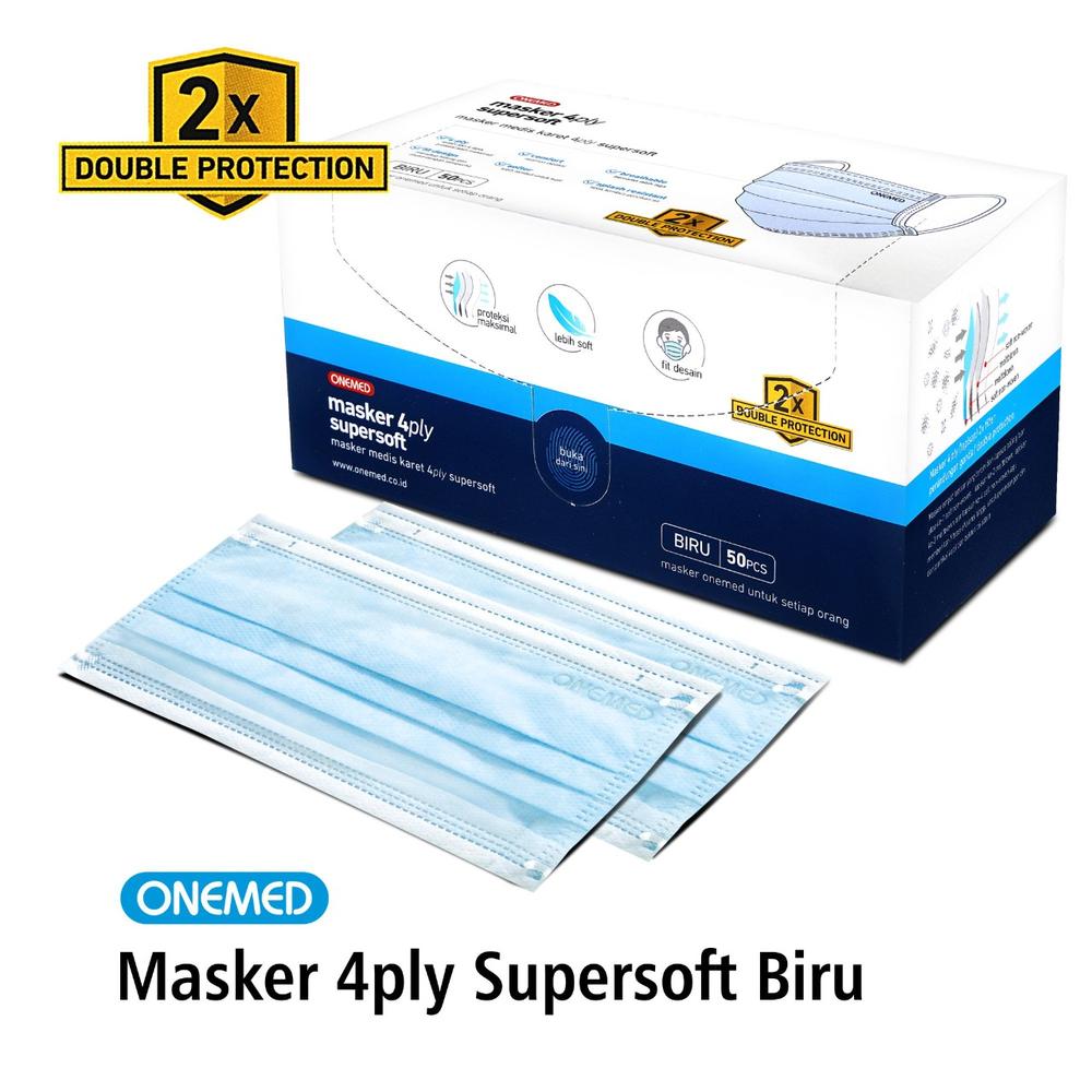 Masker Karet 4ply Super Soft Onemed Box Isi 50 Pcs - Biru