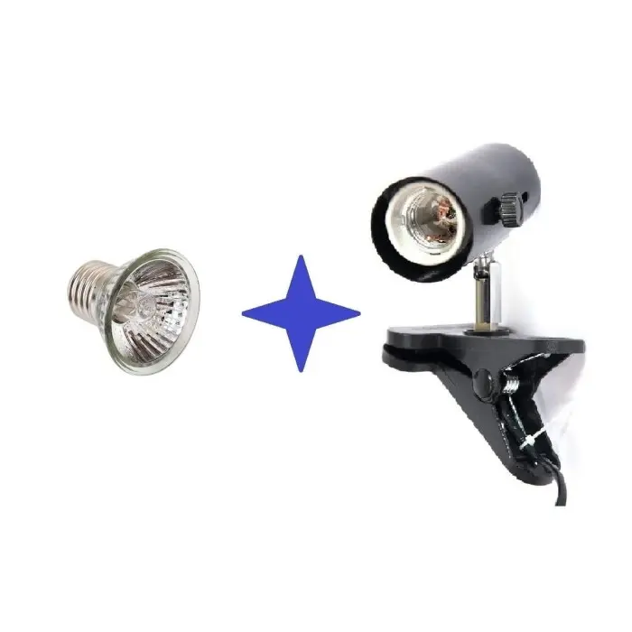 Paket Fitting Jepit Reptile + Lampu Halogen UVA UVB 3.0 0