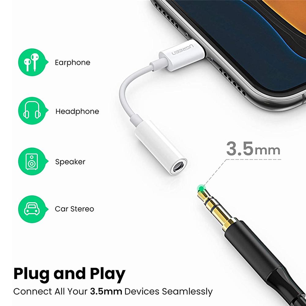 Adapter Lightning to Jack Audio 3.5mm MFI UGREEN Converter iPhone