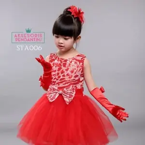 Sarung Tangan Pesta Anak Merah l Aksesoris Anak Perempuan - STA 006