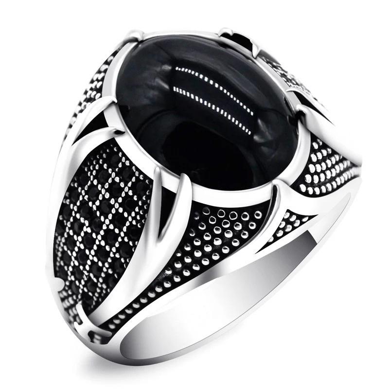 Cincin Batu Akik Black Onix Agate Hitam Pekat Elegan Berkelas 0