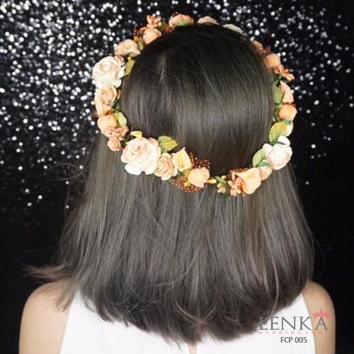 Gambar Flower Crown Pesta Peach Wanita l Mahkota Bunga Lenka - FCP005 - Orange dari Lenka Wedding Shop Kota Surabaya 4 Tokopedia