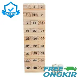 Taffware Permainan Uno Stako Kayu 54 Balok dengan 4 Dadu