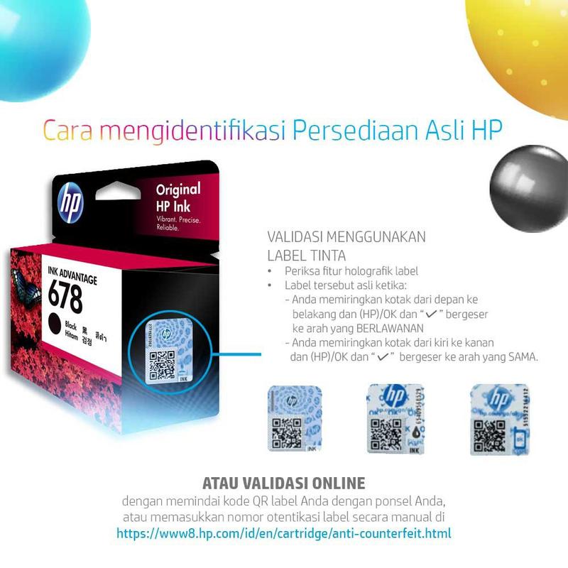 HP Tinta Printer Original 678 Black (CZ107AA) 3