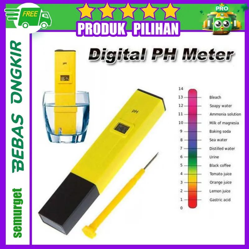 Alat Ukur Uji PH Meter Tester Pen Air Minum/Akuarium - Kuning 0