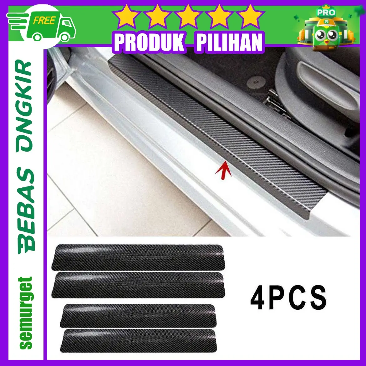 Stickers Carbon Fiber Anti Gores untuk Mobil - Hitam