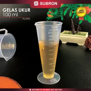 SUBRON Gelas Ukur 100 ml Model Tanpa Gagang Plastik Cone Garis Takar