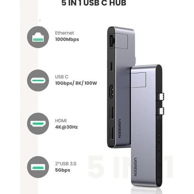 Adapter HUB Macbook 5in1 UGREEN Multi Port USB Type C Mini Adapter