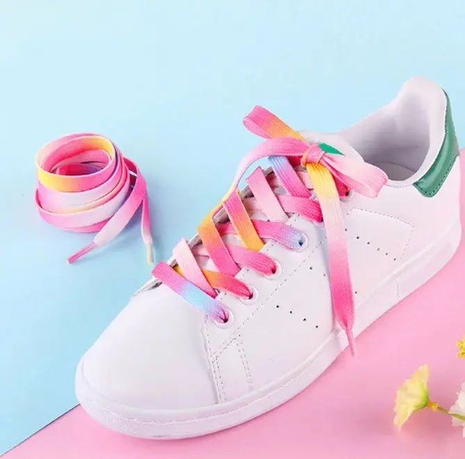 LL11 Sepasang Tali Sepatu Harajuku Pelangi Rainbow Flat Shoe 4