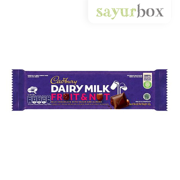 Gambar Cadbury Chocolate Dairy Milk Fruit & Nut 62 gram Sayurbox dari Sayurbox Kab. Bogor Tokopedia