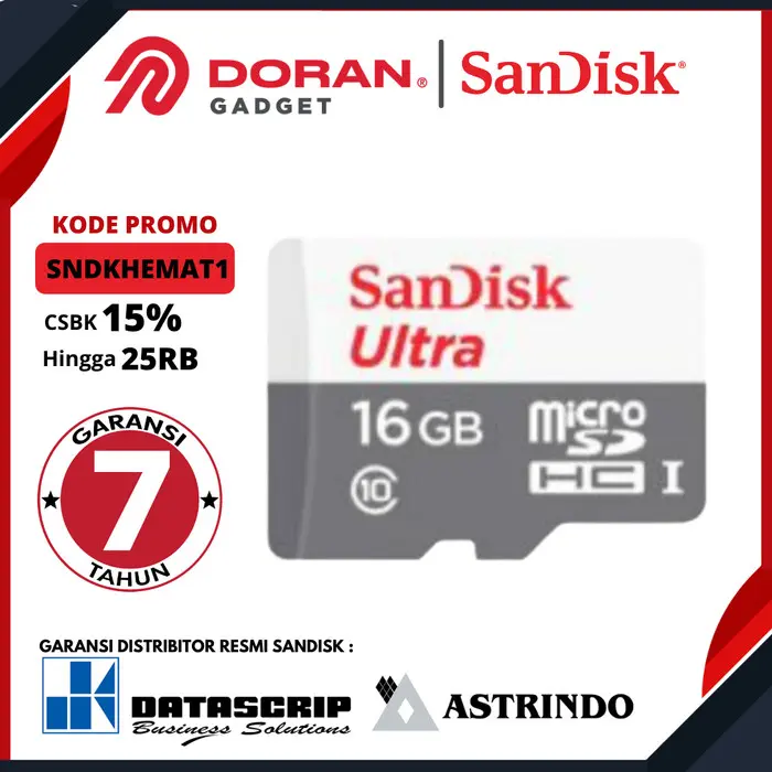 Memory Card MicroSD MIcro SD Sandisk Ultra Class 10 16GB 16 GB 80MBPS