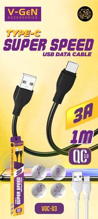 Gambar VGEN V-GeN VGC-04 VGC-03 Kabel Data USB Type C Fast Charging QC3.0 3A - Black, VGC-03 1 METER dari Golden Celluler Kota Administrasi Jakarta Pusat 3 Tokopedia