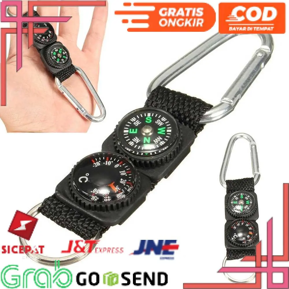 Mayitr Gantungan Kunci 3 in 1 Kompas Termometer Carabiner Key Ring